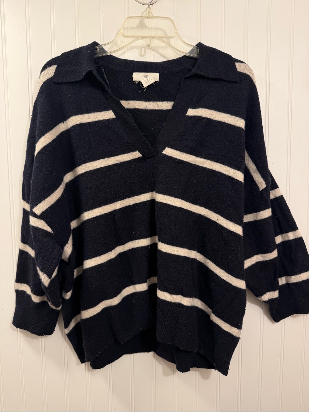 navy blue & white striped sweater blouse